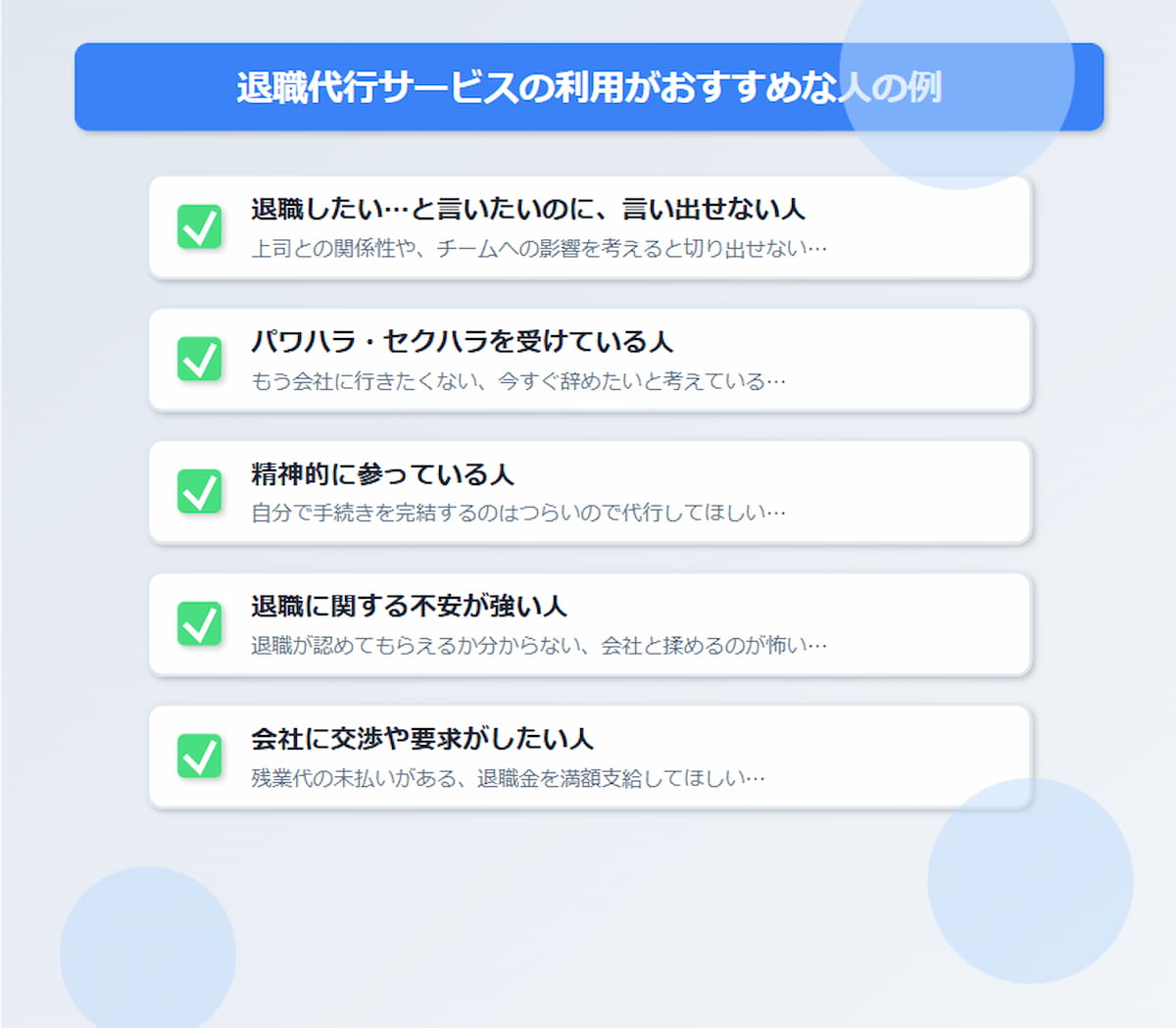退職代行サービスの利用が特におすすめな人の例